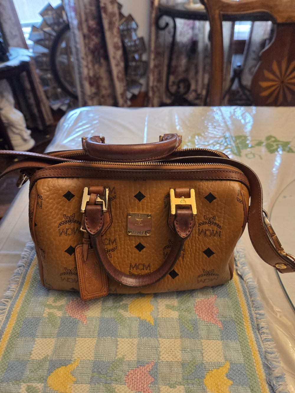 MCM Cognac Visetos Boston Satchel - Cognac Brown